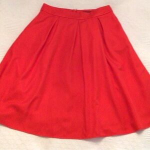Red Pleated Knee Length Skirt